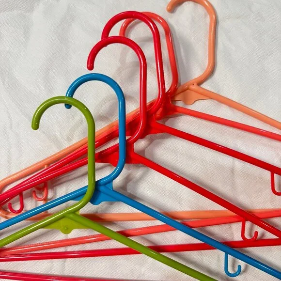 LOT of 46 Multicolor Neon Green Plastic Hangers Vintage Tubular Thick Standard - Picture 6 of 10